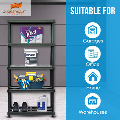 72 Inch 5 Shelf Plastic Utility Shelving Storage Unit, Black (Open Box) - VMInnovations
