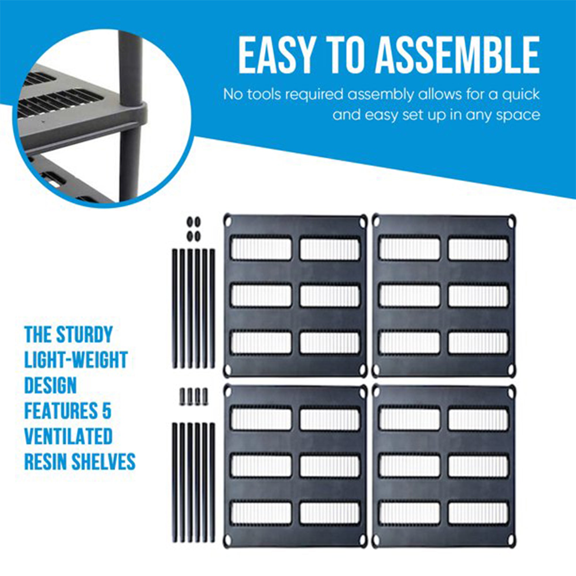 72 Inch 5 Shelf Plastic Utility Shelving Storage Unit, Black (Open Box) - VMInnovations