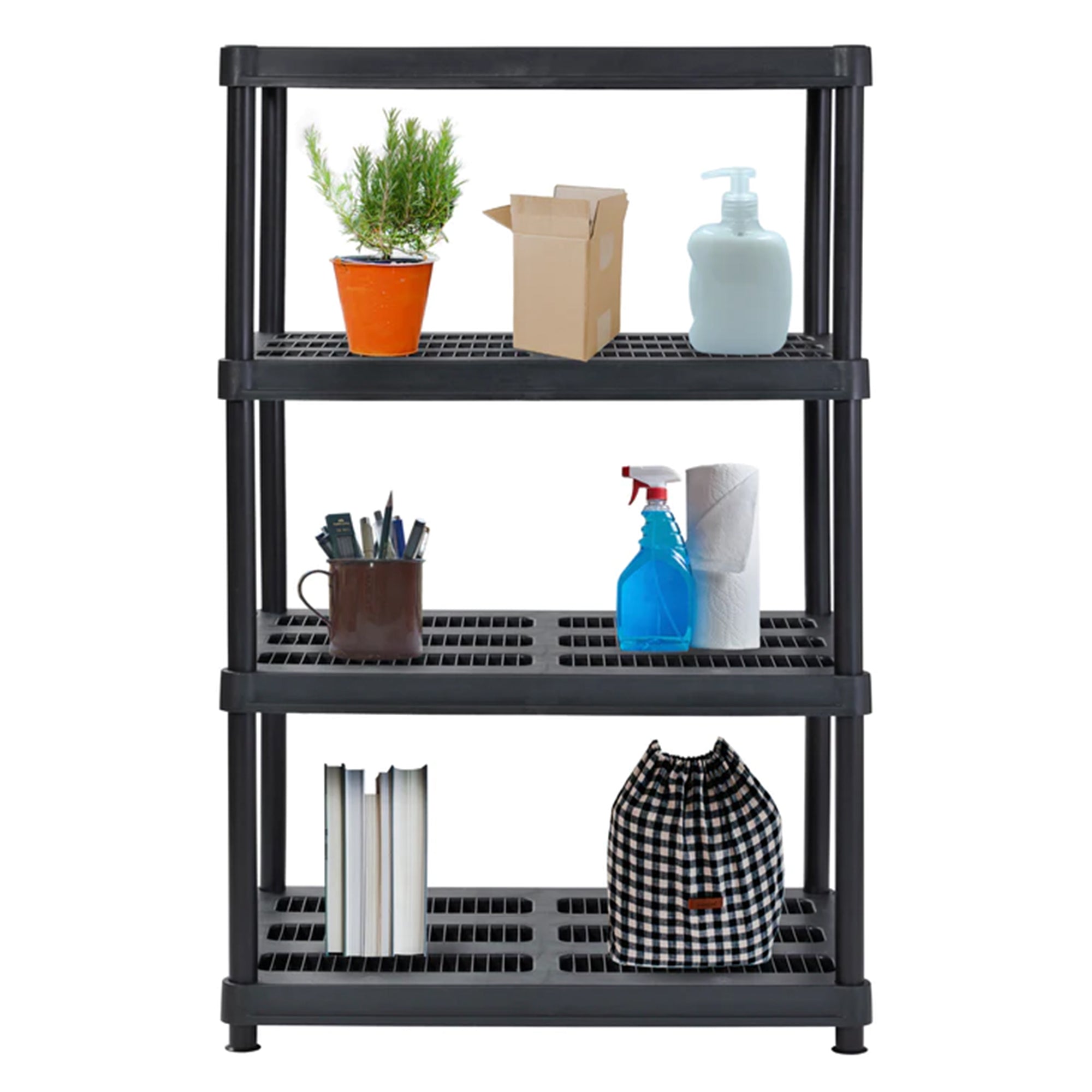 Juggernaut Storage 56" 4 Shelf Plastic Shelving Storage Unit, Black(Open Box) - VMInnovations