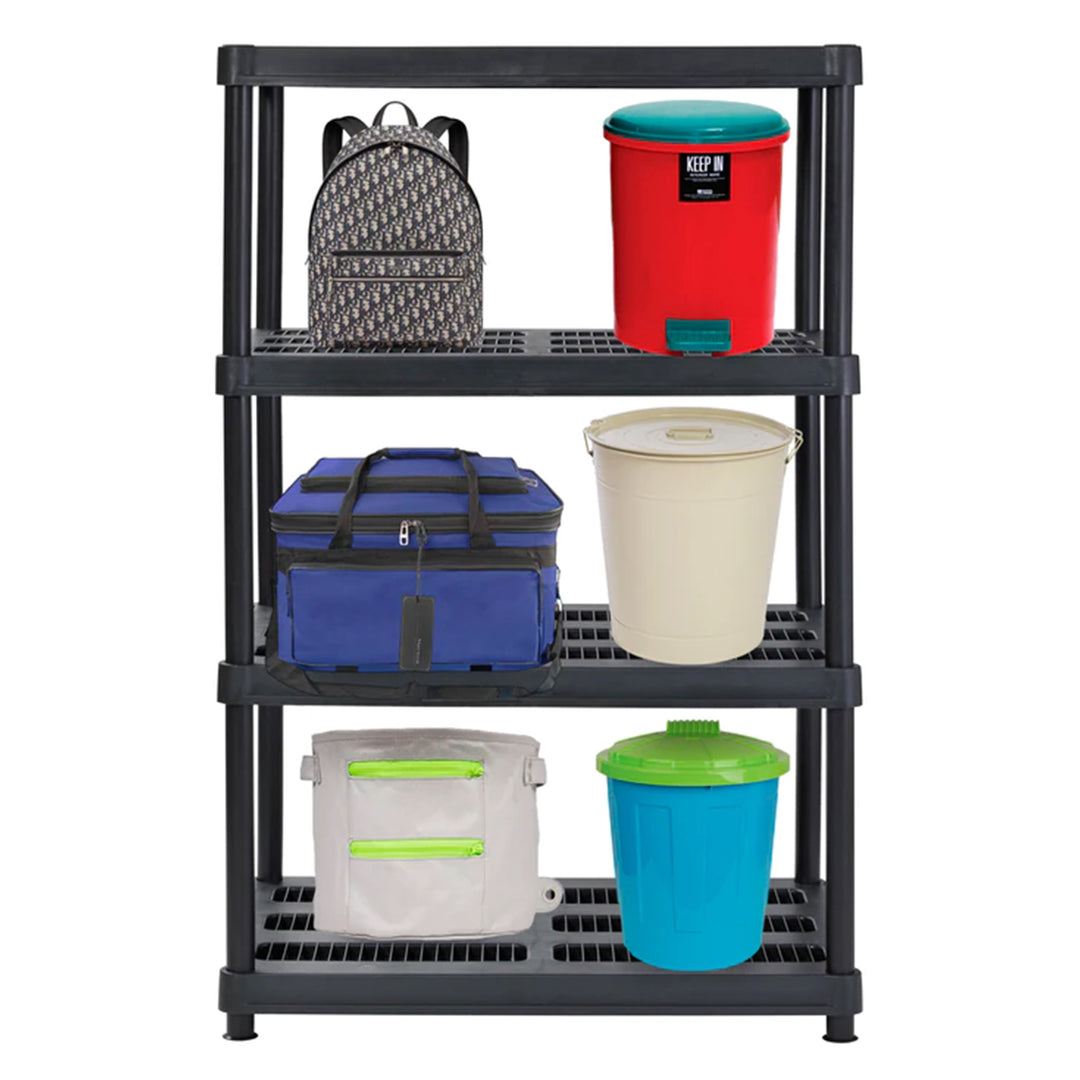 Juggernaut Storage 56 Inch 4 Shelf Plastic Utility Shelving Storage Unit, Black