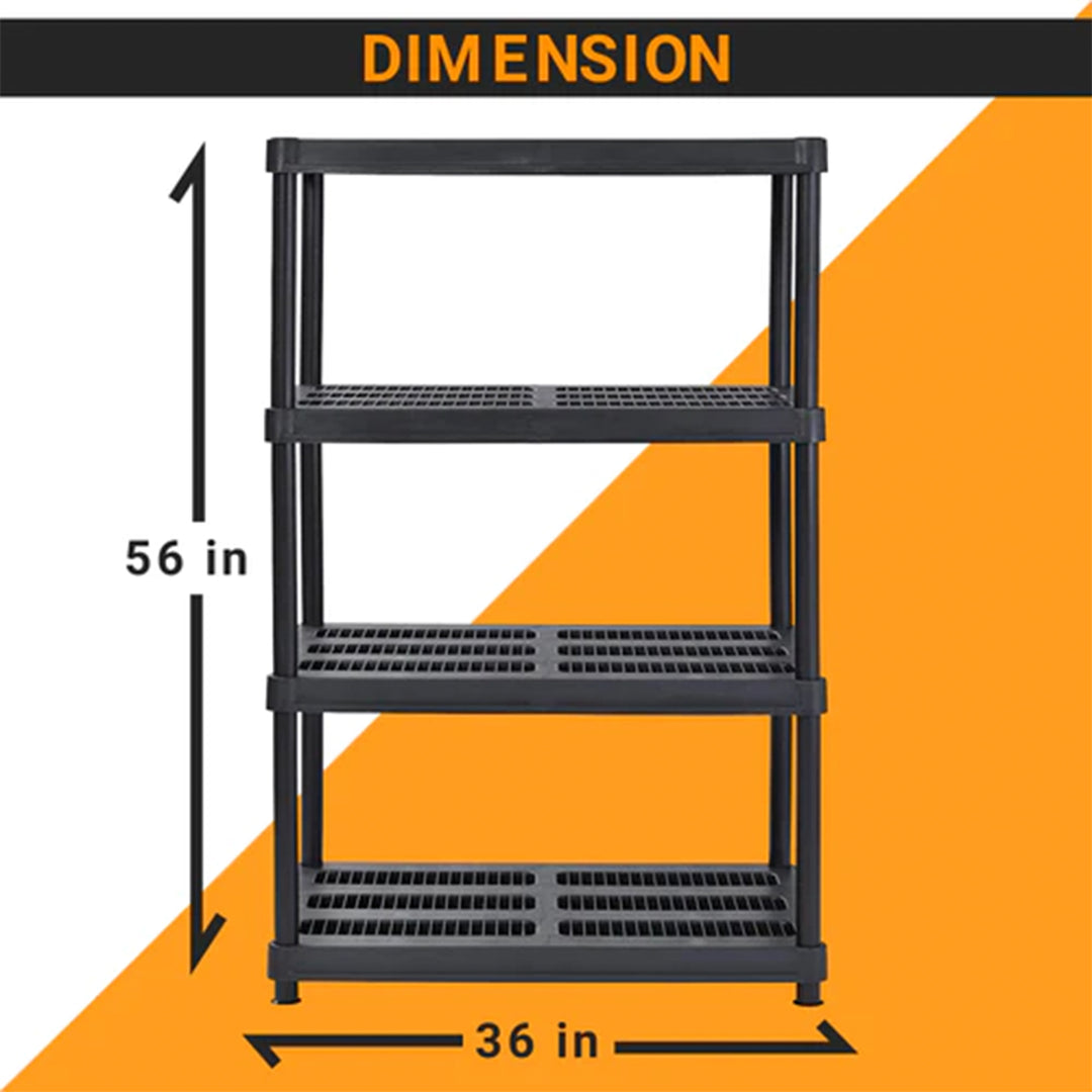 Juggernaut Storage 56 Inch 4 Shelf Plastic Utility Shelving Storage Unit, Black