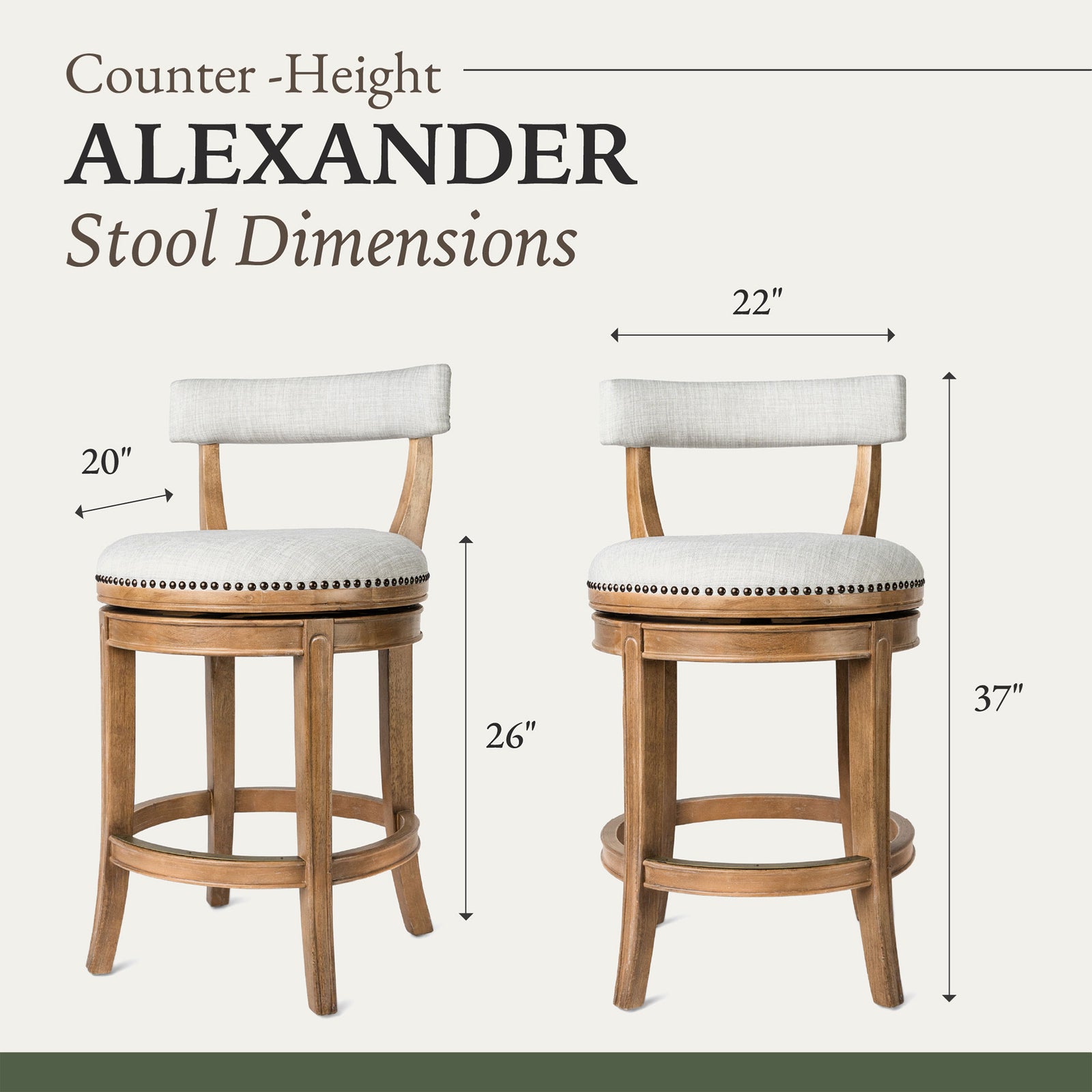 Maven Lane Alexander Low-Back Stool, Weathered Oak, Counter (Open Box) (4 Pack) - VMInnovations