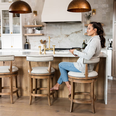 Maven Lane Alexander Low-Back Stool, Weathered Oak, Counter (Open Box) (2 Pack)