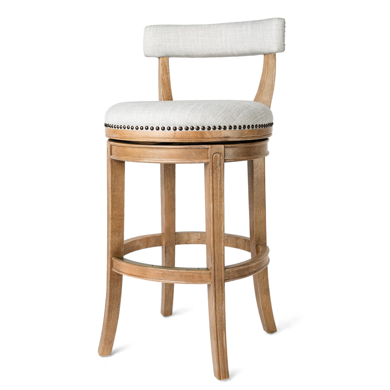 Maven Lane Alexander Kitchen Bar Stool in Weathered Oak Finish w/ Sand Color Fabric Upholstery
