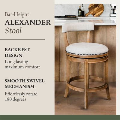 Maven Lane Alexander Bar Stool in Weathered Oak Finish & Sand Fabric (For Parts)