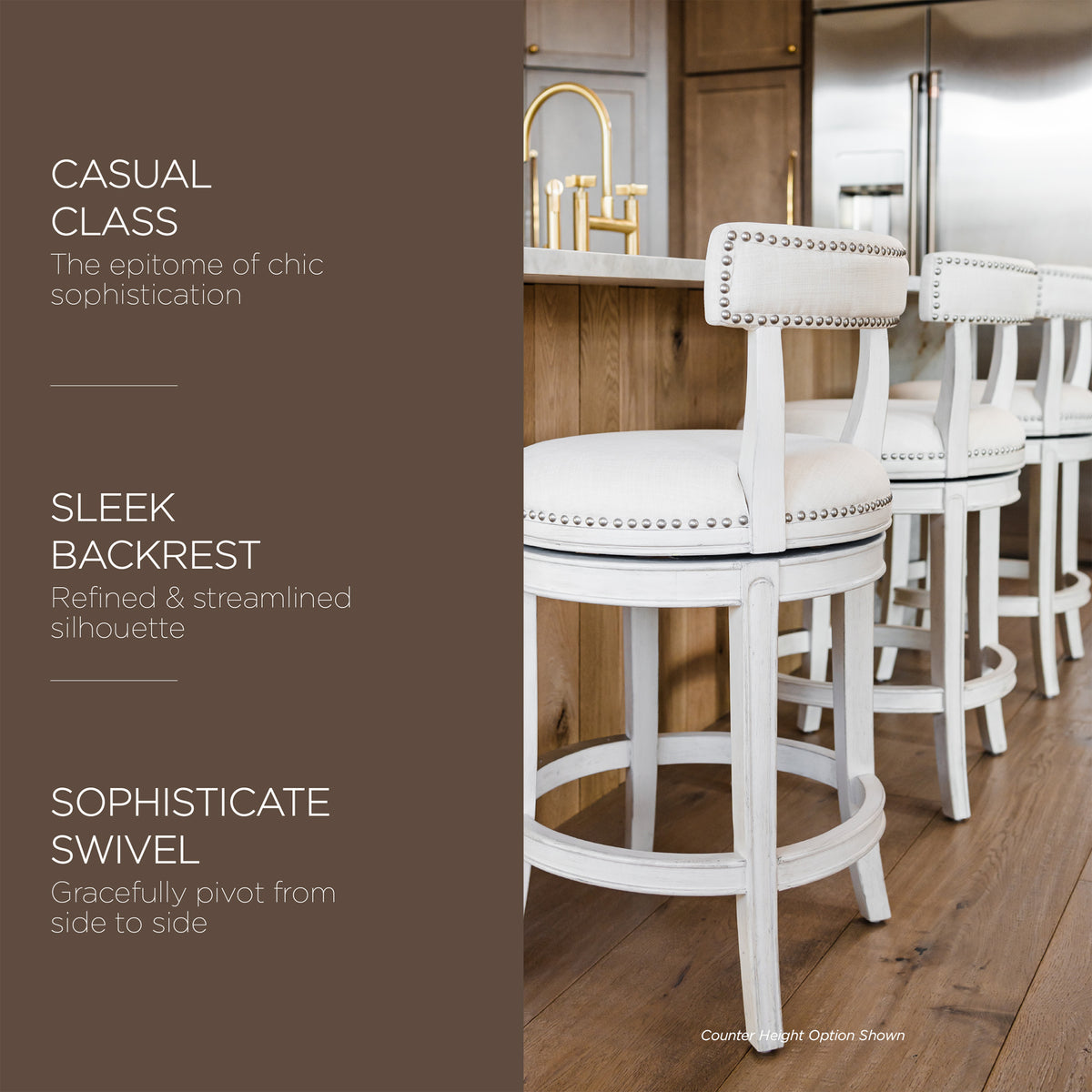 Maven Lane Alexander Low-Back Swivel Stool, White Oak, Bar Height(Open Box)