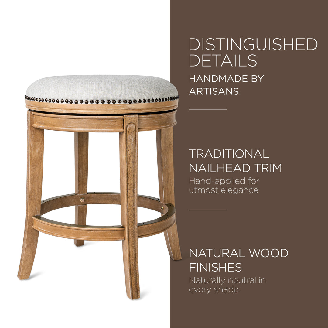 Maven Lane Alexander Backless Counter Stool in Weathered Oak Finish w/ Sand Color Fabric Upholstery