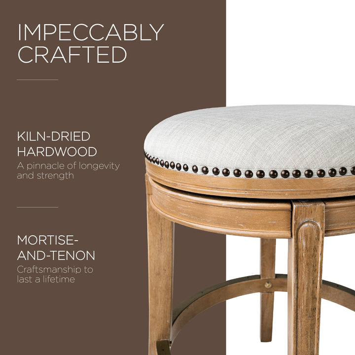 Maven Lane Alexander Backless Counter Stool in Weathered Oak Finish w/ Sand Color Fabric Upholstery