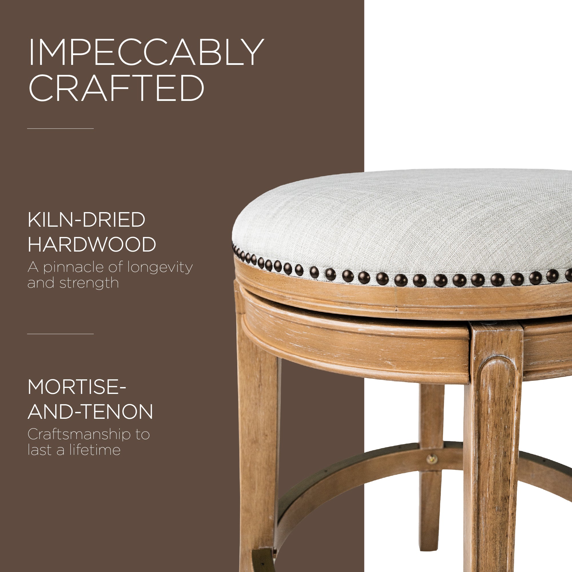 Maven Lane Alexander Swivel Stool, Weathered Oak, Counter Height (Open Box) - VMInnovations