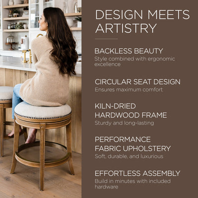 Maven Lane Alexander Swivel Stool, Weathered Oak, Counter Height (Open Box) - VMInnovations