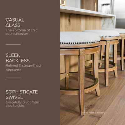 Maven Lane Alexander Backless Bar Stool in Weathered Oak Finish w/ Sand Color Fabric Upholstery