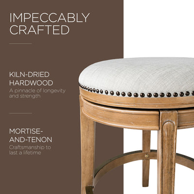 Maven Lane Alexander Backless Bar Stool in Weathered Oak Finish w/ Sand Color Fabric Upholstery