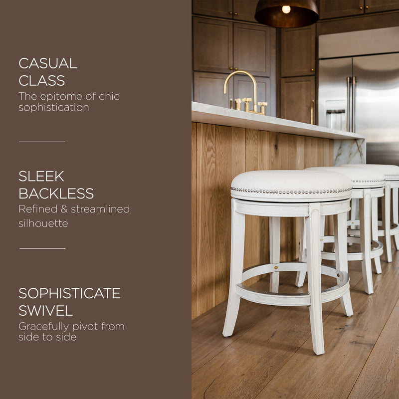 Maven Lane Alexander Backless Counter Stool in White Oak Finish w/ Natural Color Fabric Upholstery