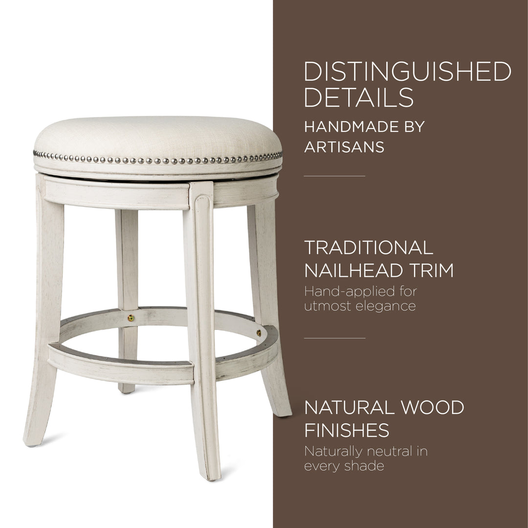 Maven Lane Alexander Backless Counter Stool in White Oak Finish w/ Natural Color Fabric Upholstery