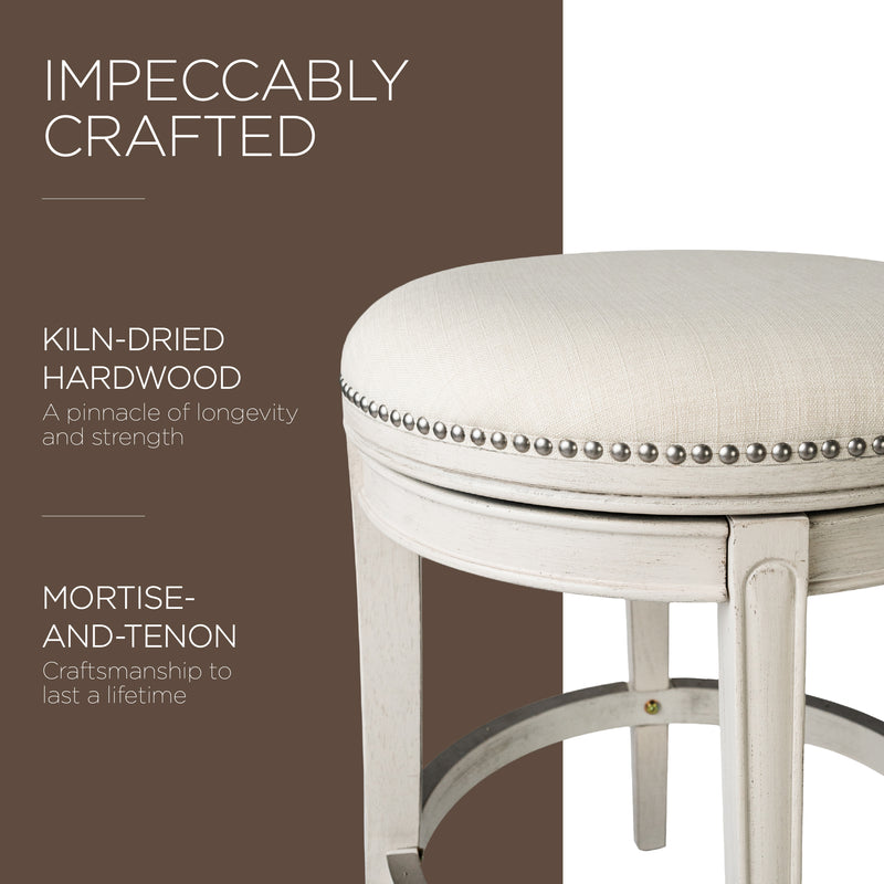 Maven Lane Alexander Backless Counter Stool in White Oak Finish w/ Natural Color Fabric Upholstery