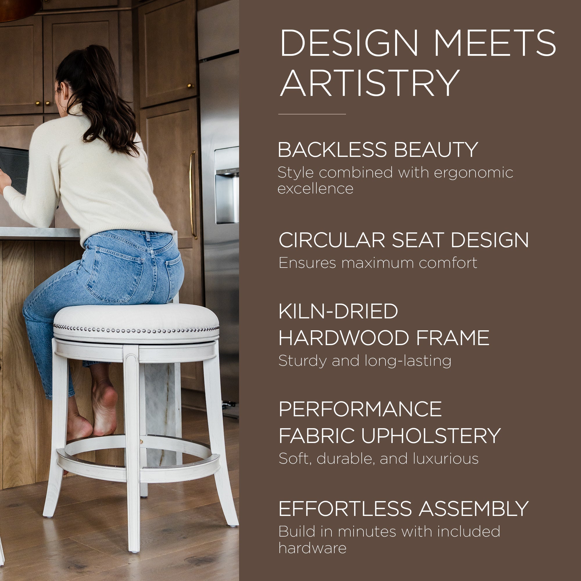 Maven Lane Alexander Backless Swivel Stool, White Oak, Counter Height (Open Box) - VMInnovations