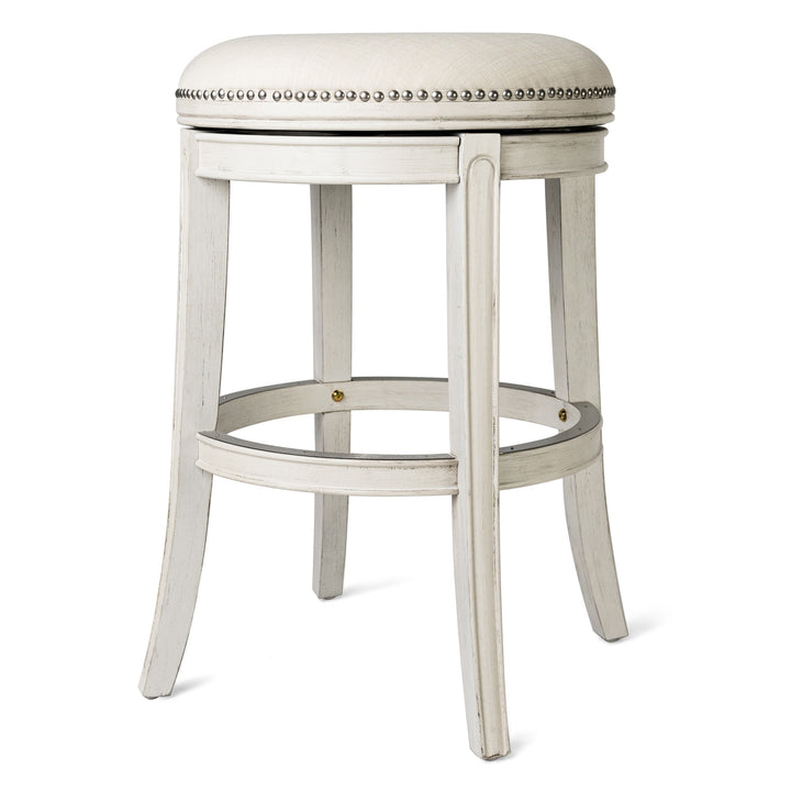 Maven Lane Alexander Backless Bar Stool in White Oak Finish w/ Natural Color Fabric Upholstery