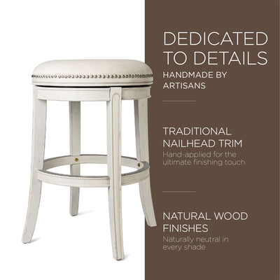 Maven Lane Alexander Backless Bar Stool in White Oak Finish w/ Natural Color Fabric Upholstery