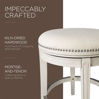 Maven Lane Alexander Backless Bar Stool in White Oak Finish w/ Natural Color Fabric Upholstery