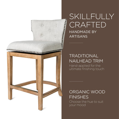 Maven Lane Hugo Tufted-Back Swivel Stool Weathered Oak, Counter Height(Open Box) - VMInnovations