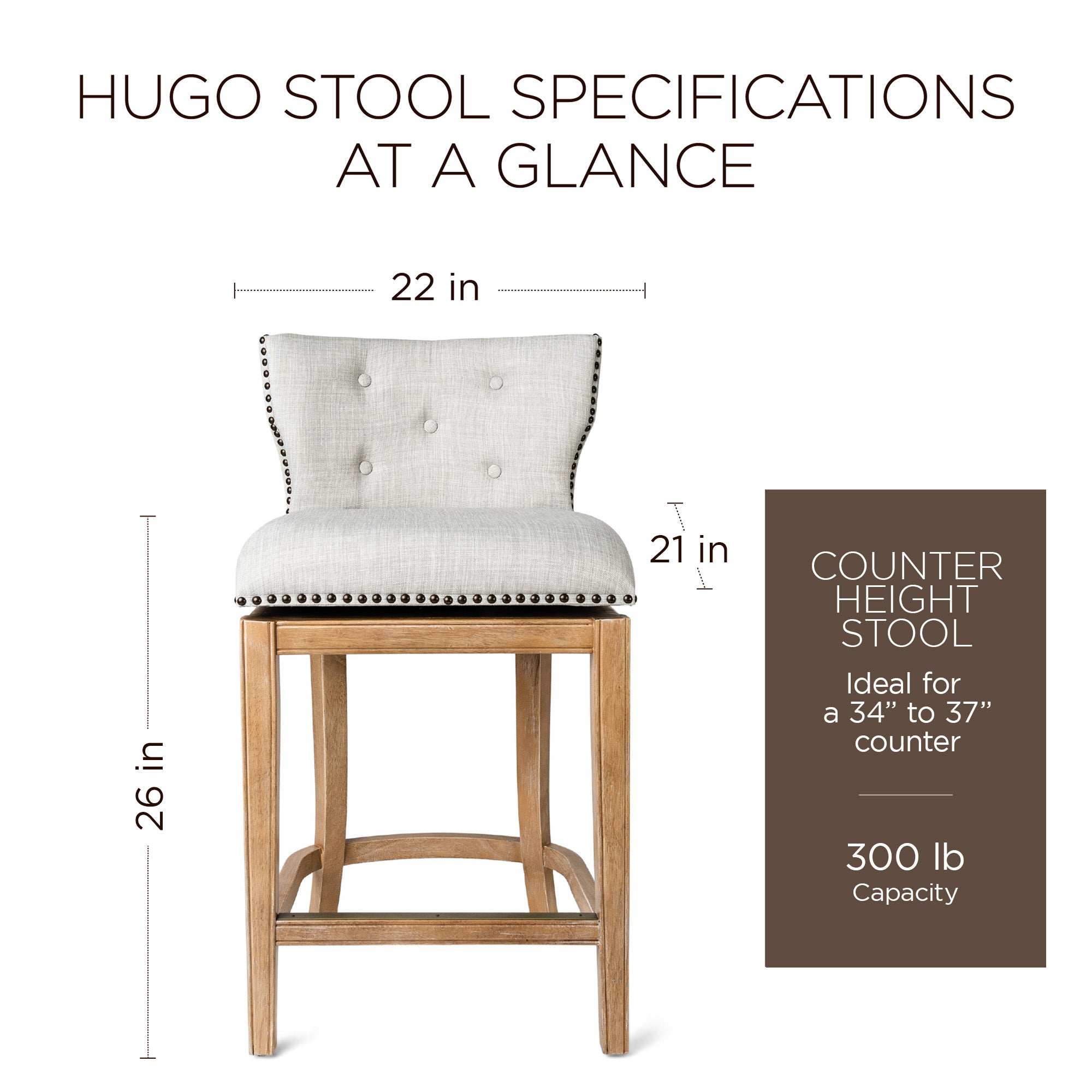 Maven Lane Hugo Counter Stool, Weathered Oak w/Sand Color Fabric(For Parts) - VMInnovations