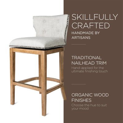 Maven Lane Hugo Bar Stool in Weathered Oak Finish, Sand Color Fabric(For Parts) - VMInnovations