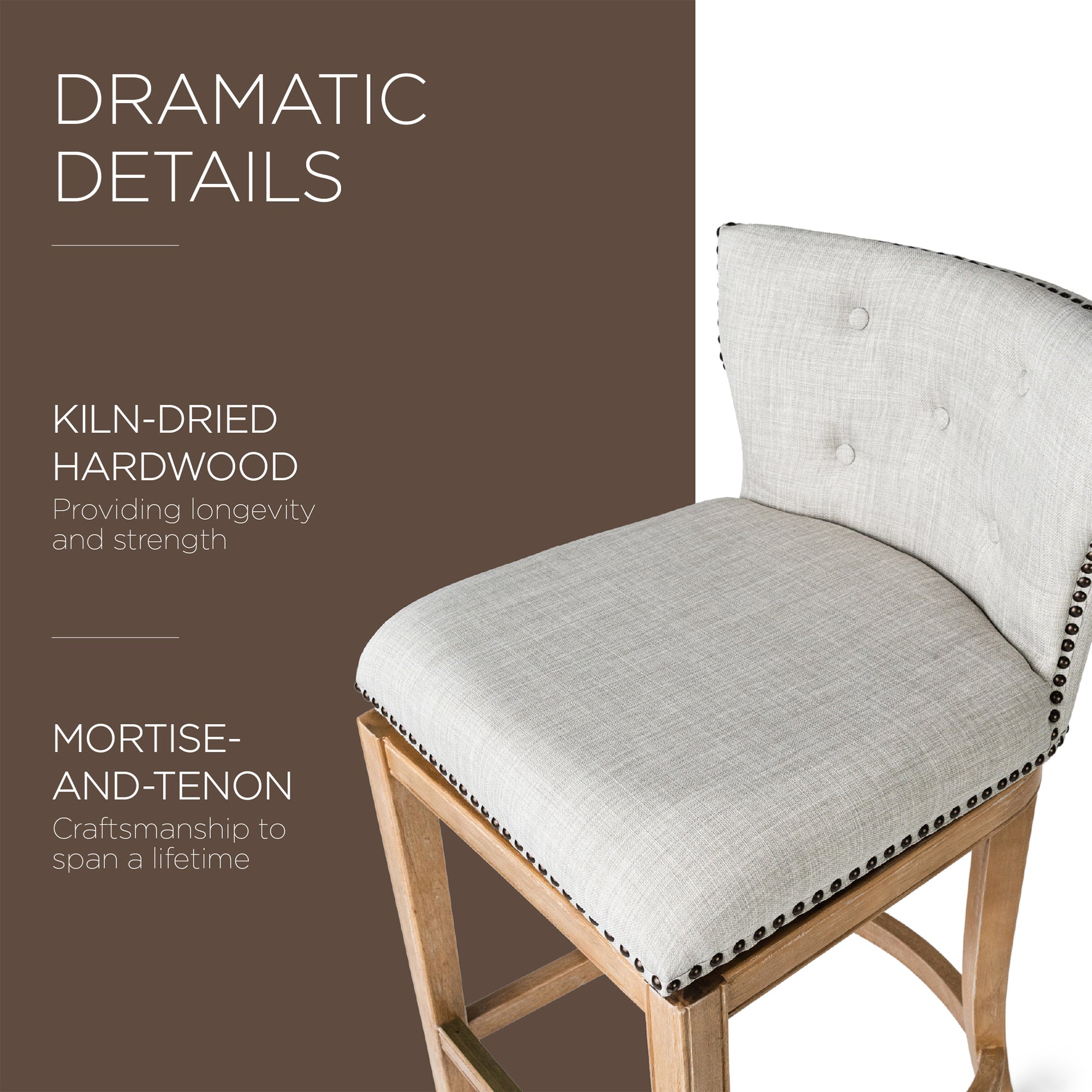 Maven Lane Hugo Bar Stool in Weathered Oak Finish, Sand Color Fabric(For Parts) - VMInnovations