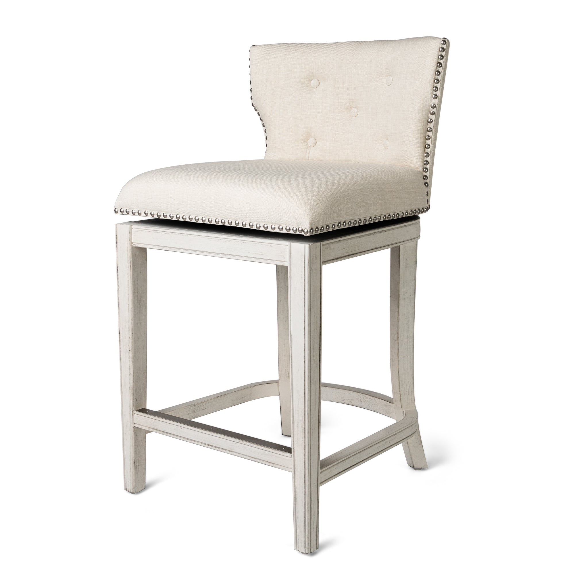 Maven Lane Hugo Tufted-Back Swivel Stool, White Oak, Counter Height(Open Box) - VMInnovations