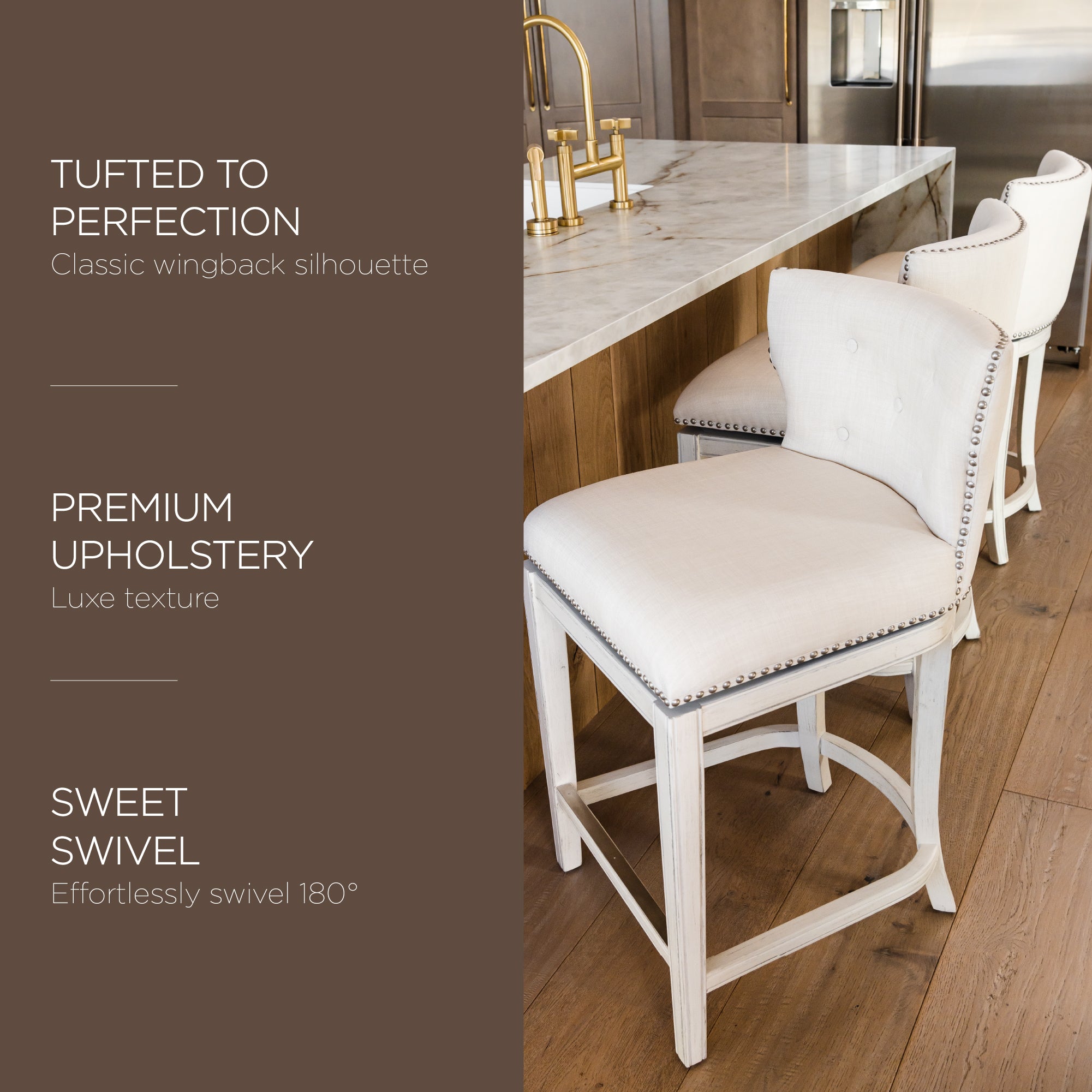 Maven Lane Hugo Tufted Swivel Stool, White Oak, Counter Height(Open Box)(4 Pack) - VMInnovations