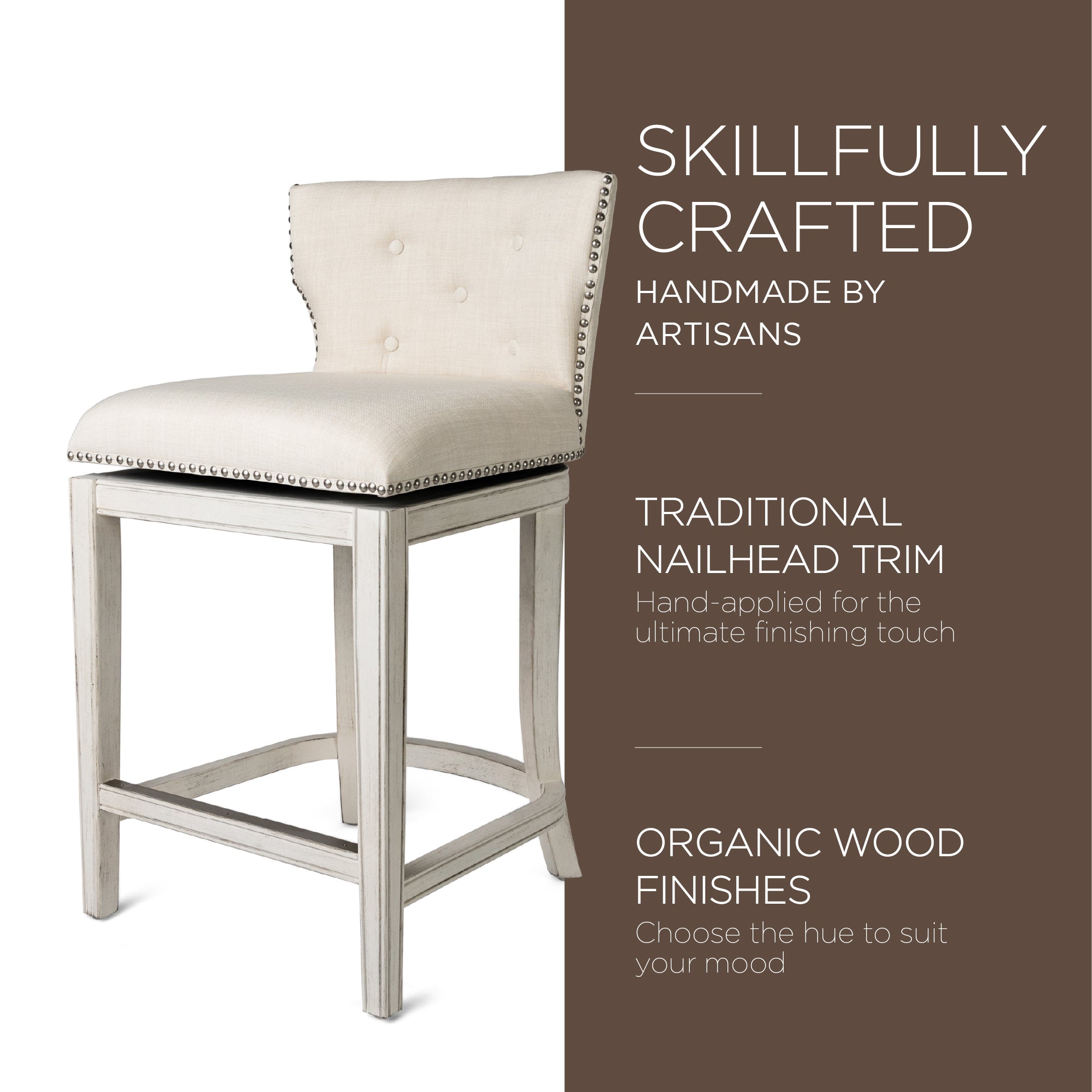 Maven Lane Hugo Counter Stool, White Oak Finish Natural Color Fabric Upholstery - VMInnovations