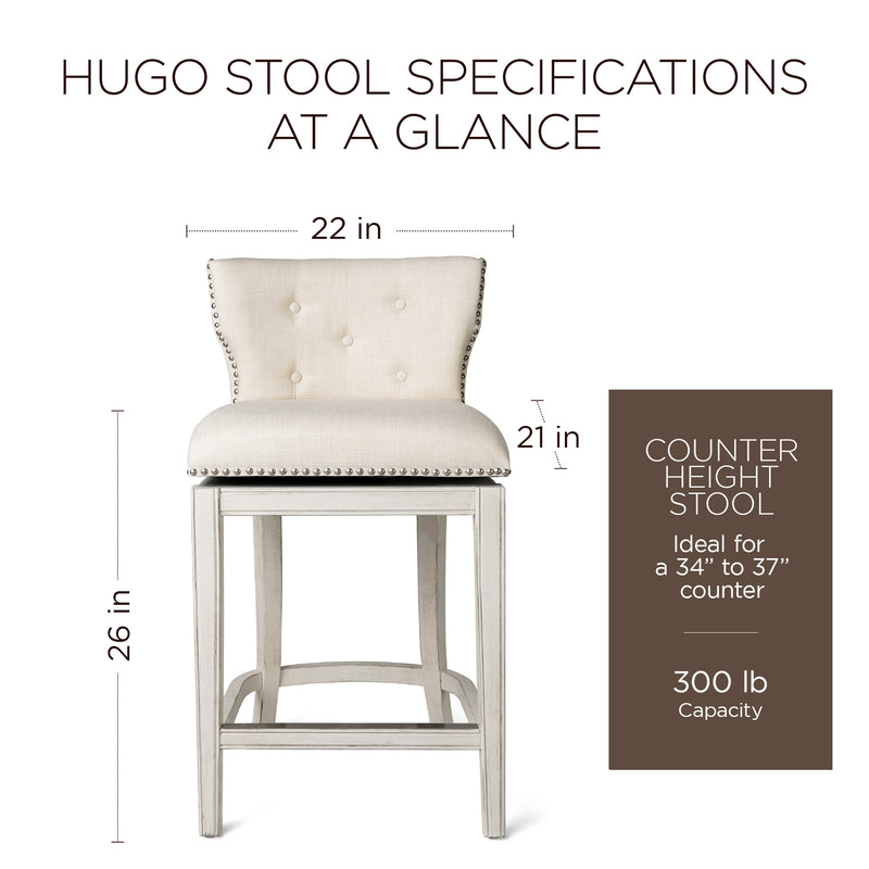 Maven Lane Hugo Counter Stool, White Oak Finish Natural Color Fabric Upholstery
