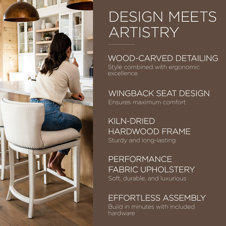 Maven Lane Hugo Kitchen Swivel Stool White Oak, Counter Height(Used) (2 Pack) - VMInnovations