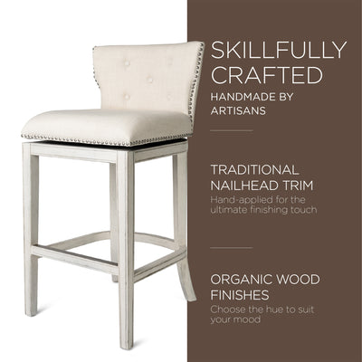Maven Lane Hugo Tufted-Back Kitchen Swivel Stool White Oak, Bar Height(Open Box) - VMInnovations