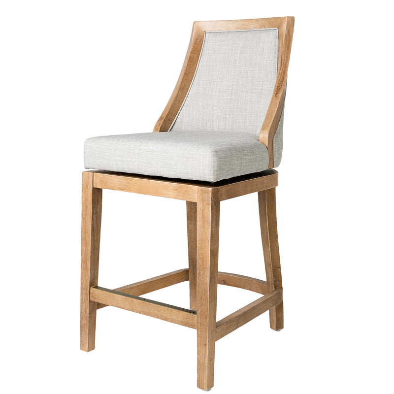 Maven Lane Vienna Counter Stool in Weathered Oak Finish w/ Sand Color Fabric Upholstery
