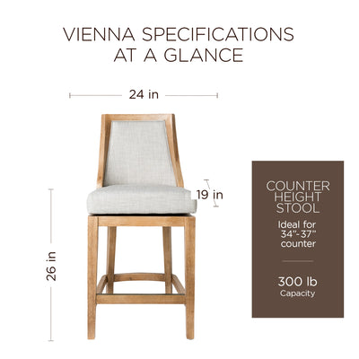 Maven Lane Vienna Counter Stool in Weathered Oak Finish w/ Sand Color Fabric Upholstery