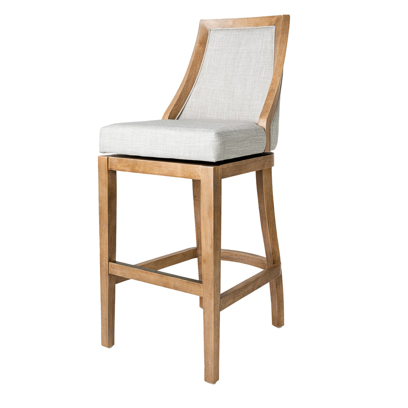 Maven Lane Vienna Bar Stool in Weathered Oak Finish w/ Sand Color Fabric Upholstery