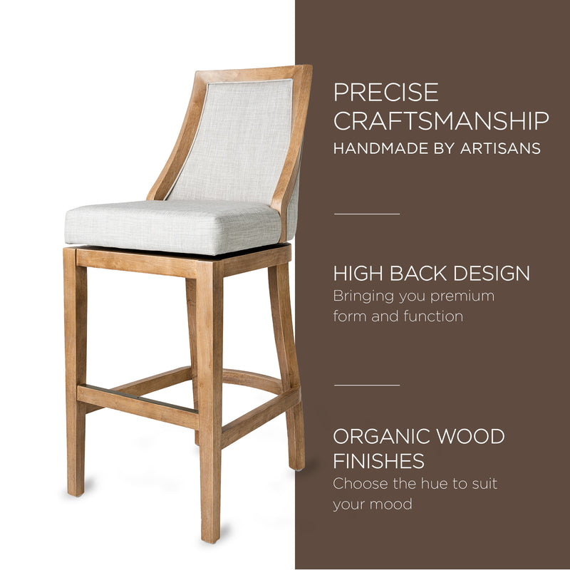 Maven Lane Vienna Bar Stool in Weathered Oak Finish w/ Sand Color Fabric Upholstery