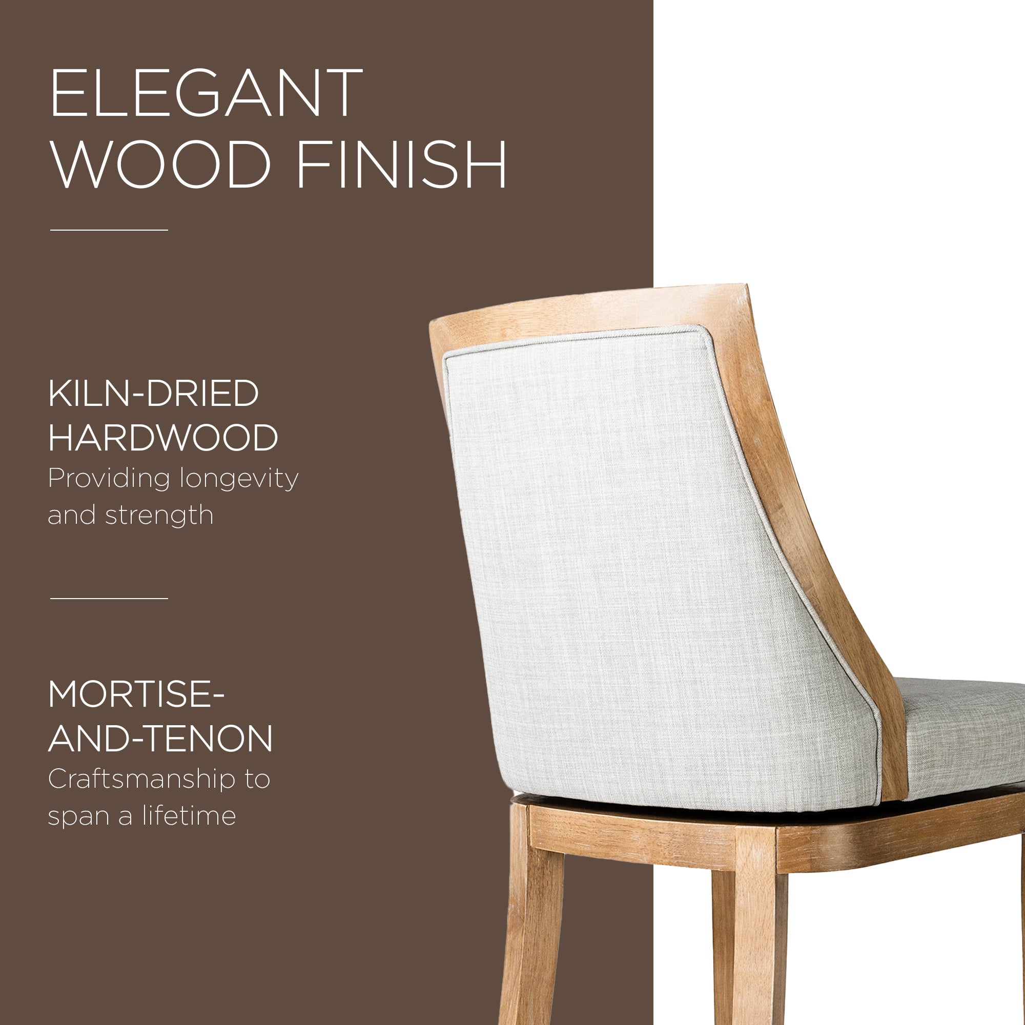 Maven Lane Vienna Bar Stool in Weathered Oak Finish w/ Sand Color Fabric Upholstery - VMInnovations