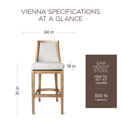 Maven Lane Vienna Bar Stool in Weathered Oak Finish w/ Sand Color Fabric Upholstery