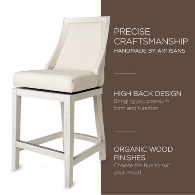 Maven Lane Vienna Counter Stool in White Oak Finish w/ Natural Color Fabric Upholstery