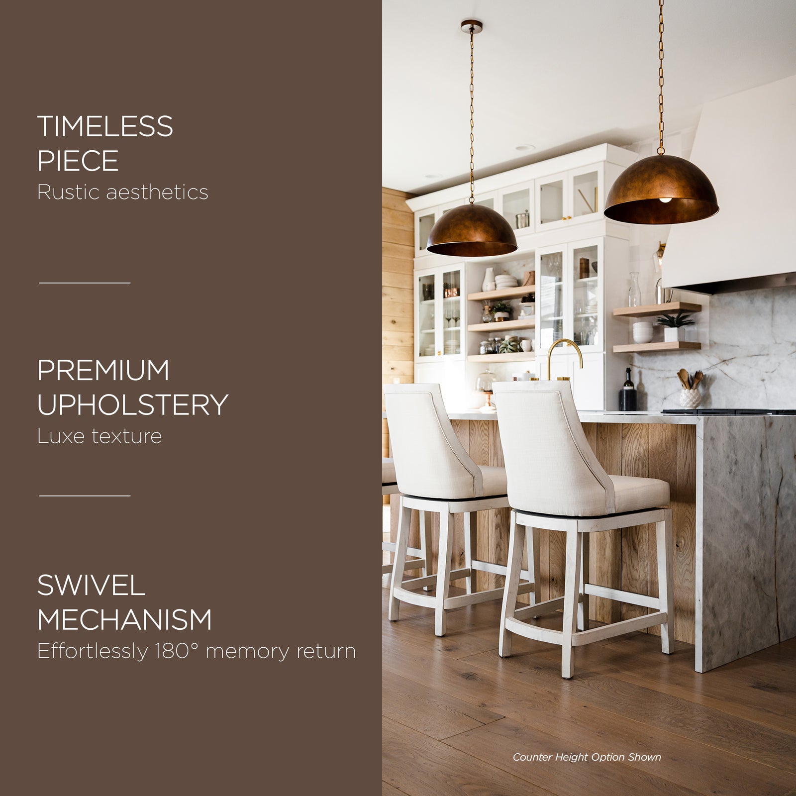 aven Lane Vienna High-Back Kitchen Swivel Stool, White Oak, Bar Height(Open Box) - VMInnovations