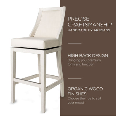 aven Lane Vienna High-Back Kitchen Swivel Stool, White Oak, Bar Height(Open Box) - VMInnovations