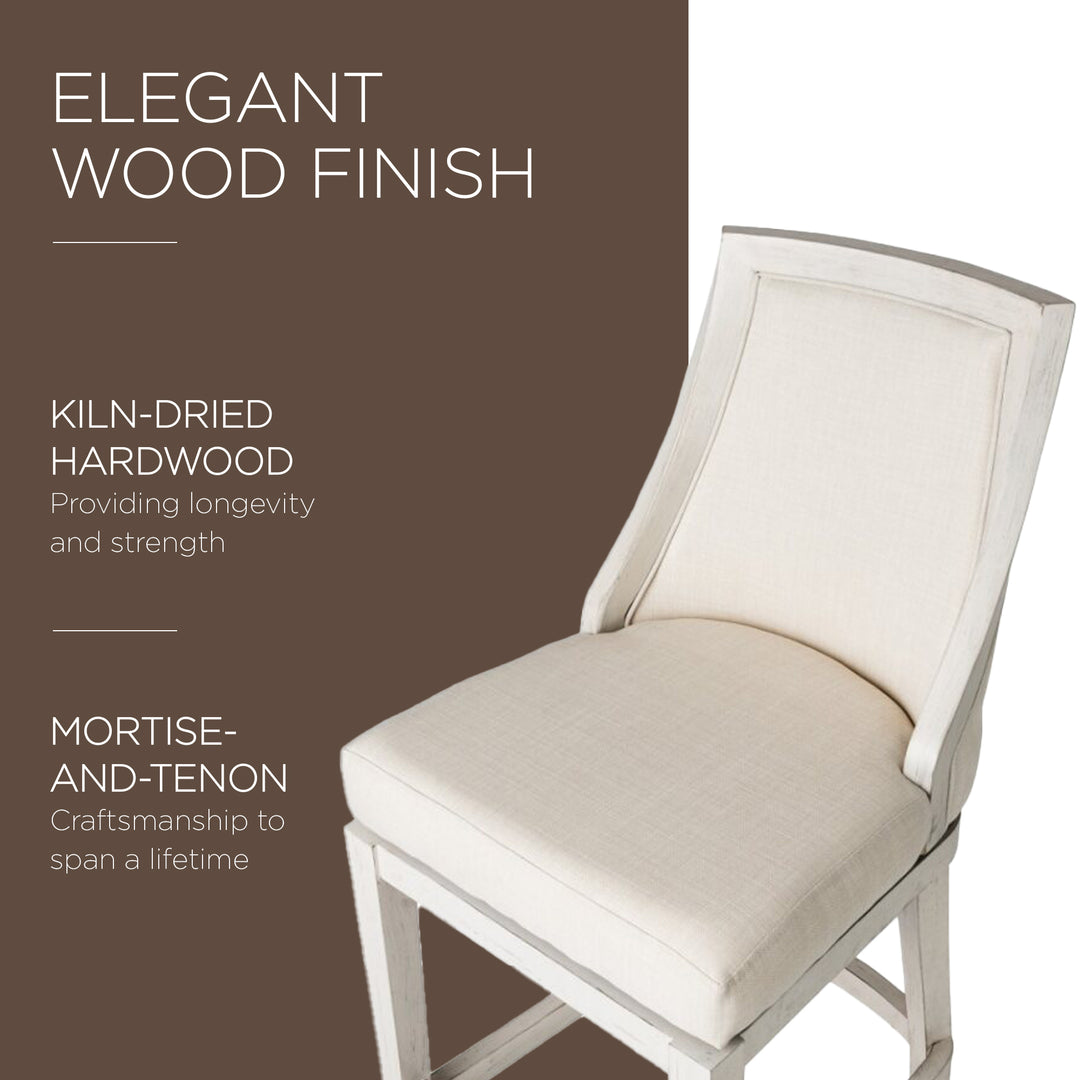 Maven Lane Vienna Bar Stool, White Oak Finish w/ Natural Color Fabric Upholstery
