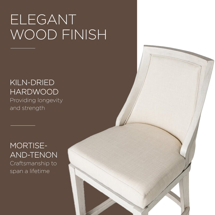 Maven Lane Vienna Bar Stool, White Oak Finish w/ Natural Color Fabric Upholstery