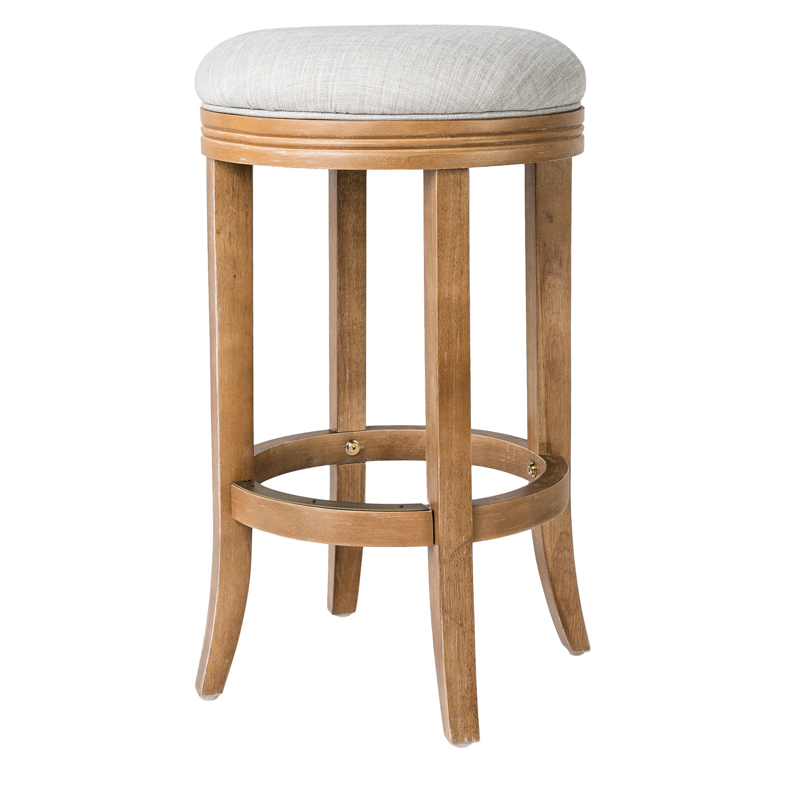 Maven Lane Eva Bar Stool in Weathered Oak Finish w/ Sand Color Fabric Upholstery - VMInnovations