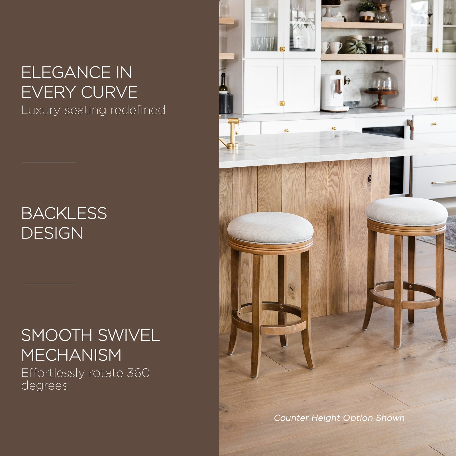 Maven Lane Eva Backless Kitchen Swivel Stool, Weathered Oak, (Used) (2 Pack) - VMInnovations