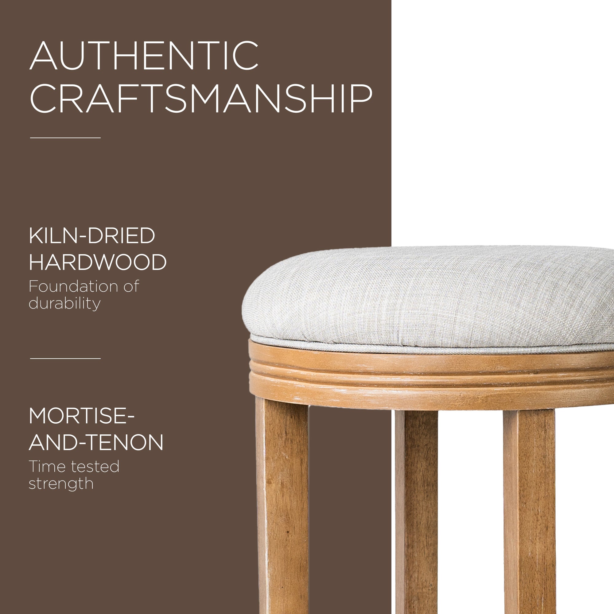 Maven Lane Eva Round Backless Swivel Stool, Weathered Oak, Bar Height (Open Box) - VMInnovations