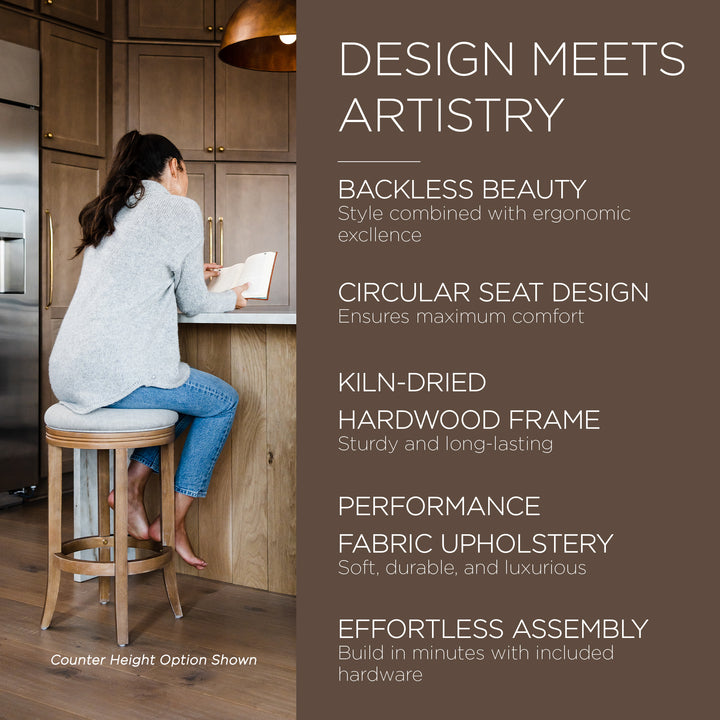 Maven Lane Eva Round Swivel Stool, Weathered Oak, Bar Height (Open Box) (2 Pack) - VMInnovations