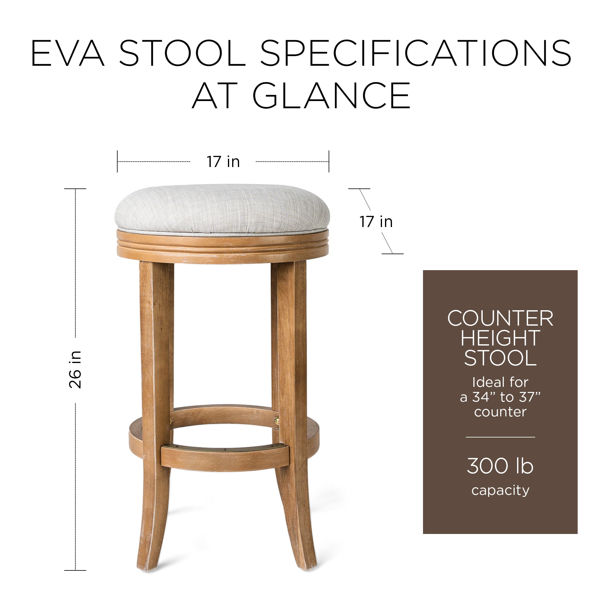 Maven Lane Eva Backless Swivel Stool, Weathered Oak, Counter Height (For Parts) - VMInnovations