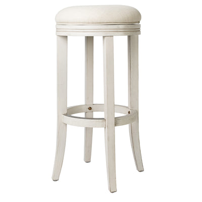 Maven Lane Eva Bar Stool in White Oak Finish w/ Natural Color Fabric Upholstery - VMInnovations